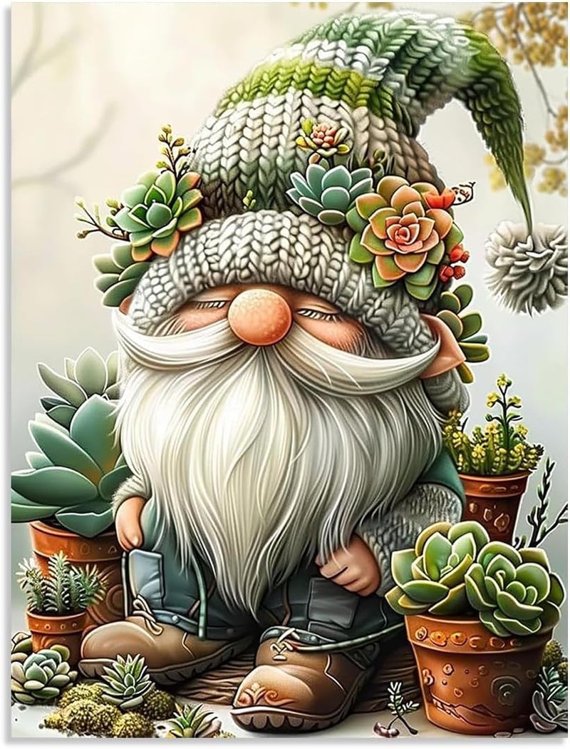Tiwabb Stamped Cross Stitch Kits for Adults - Gnome Succulent Embroidery Kits for Beginners Adults,11 CT Patterns Dimensions Counted Cross Stitch Kits for Adults Arts Craft 12x16 inch - Image 1